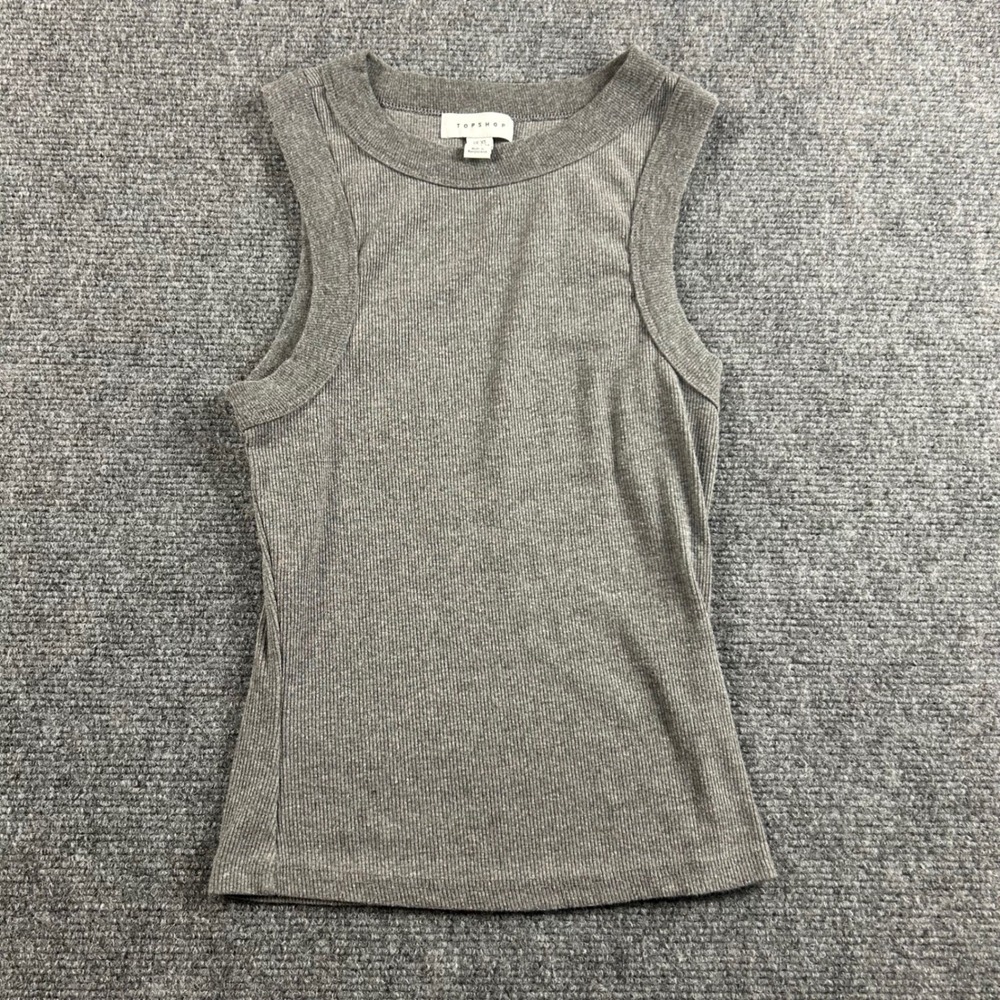 Topshop Womens Gray Ribbed Sleeveless Crew Neck Tank Top Size US 0-2 XS
